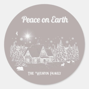 Witte Land Kerstvrede op aarde Kaart Ronde Sticker