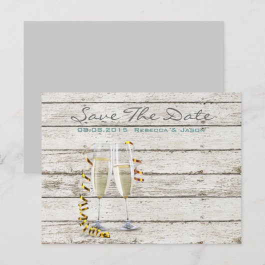 witte landelijke Franse champagneglazen van hout Aankondigingskaart (Voorkant / Achterkant)