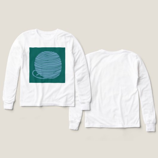 Witte lange mouw "Yarn Ball" T-shirt  (Voorkant /achterkant)