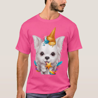 Witte Langharige Chihuahua Ijs Eenhoorn T-shirt