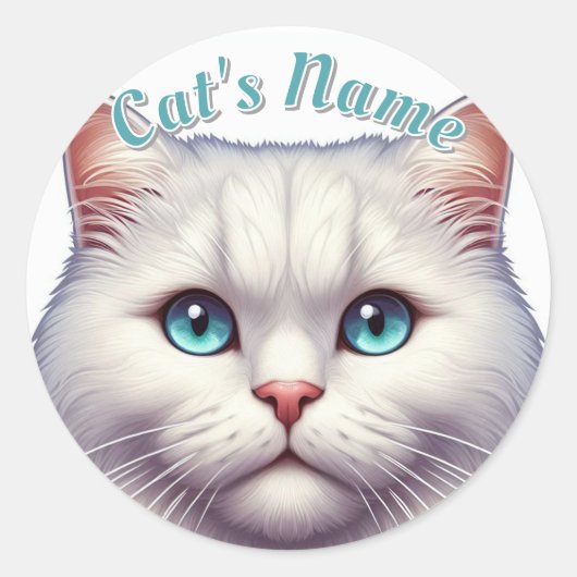 witte langharige kat · Gepersonaliseerd Ronde Sticker (Voorkant)