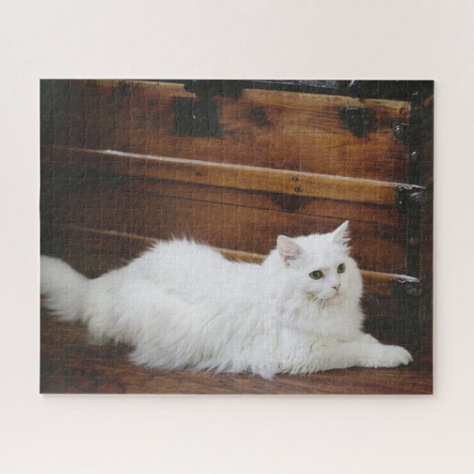 Witte Langharige Kat Legpuzzel (Horizontaal)