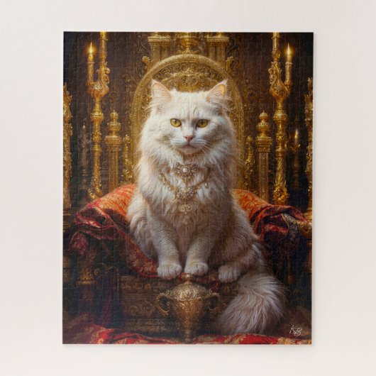Witte langharige kat omringd door gouden Ornament Legpuzzel (Verticaal)