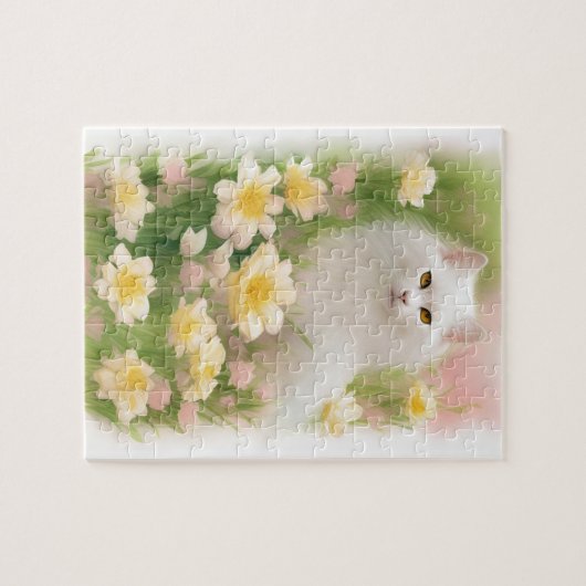 Witte langkorrelige kat legpuzzel (Horizontaal)