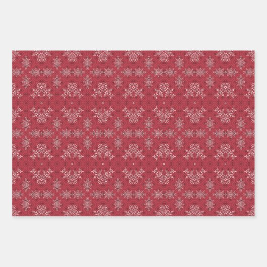 Witte langwerpige Ornamenten op donkerrode mozaïek Inpakpapier Vel (Voorkant 3)