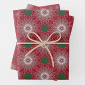 Witte langwerpige Ornamenten op donkerrode mozaïek Inpakpapier Vel (In situ)