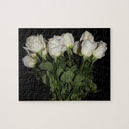 Witte langwerpige Rozen in Vase Jigzaag Puzzle Legpuzzel
