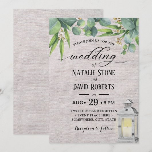  witte lantaarn Elegant Foliage Wedding Kaart (Voorkant / Achterkant)