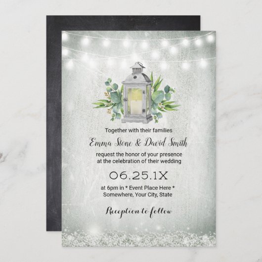  witte lantaarn Rustic String Lights Wedding Kaart (Voorkant / Achterkant)