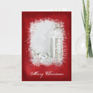 Witte lantaarnkaars met ornament kaart