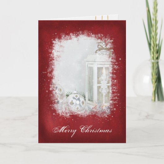 Witte lantaarnkaars met ornament kaart (Voorkant)