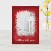 Witte lantaarnkaars met ornament kaart (Gele Bloem)
