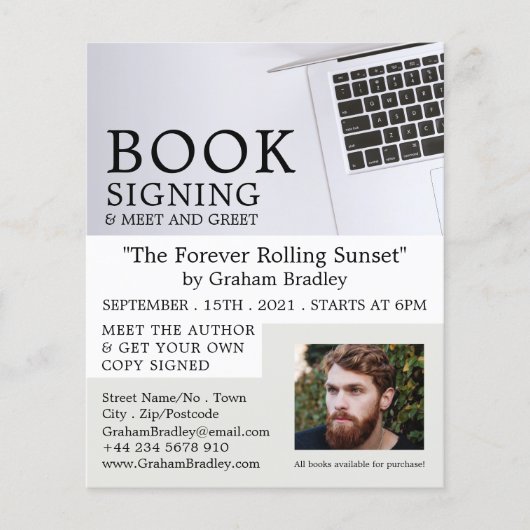 Witte laptop, schrijverboekhandtekening Adverteren Flyer (Voorkant)