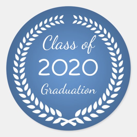 Witte laurierkrans op blauw Afstuderen Ronde Sticker (Voorkant)