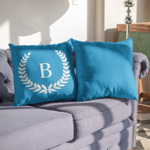 Witte lauwerkrans moderne monogram kussen