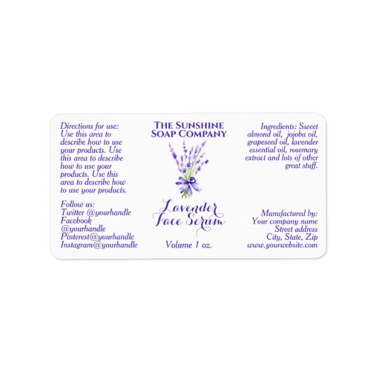 Witte Lavendel Druppelflesetiket 2.375 x 1.25 Etiket (Voorkant)