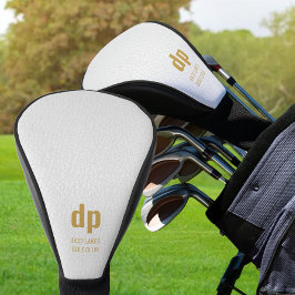 Witte leder Kijk Monogram en Persoonlijke Naam Golfheadcover