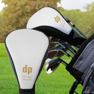 Witte leder Kijk Monogram en Persoonlijke Naam Golfheadcover