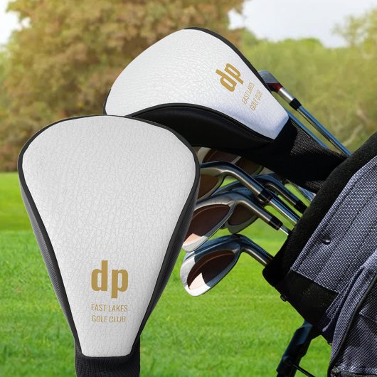 Witte leder Kijk Monogram en Persoonlijke Naam Golfheadcover