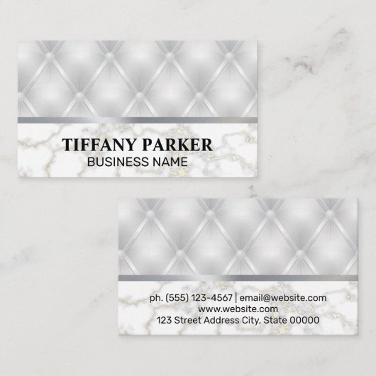 Witte lederen bekleding | Marmer Metalen Trim Visitekaartje (Voorkant / Achterkant)