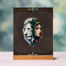 Witte leeuw en vrouw