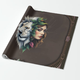 Witte leeuw en vrouw cadeaupapier