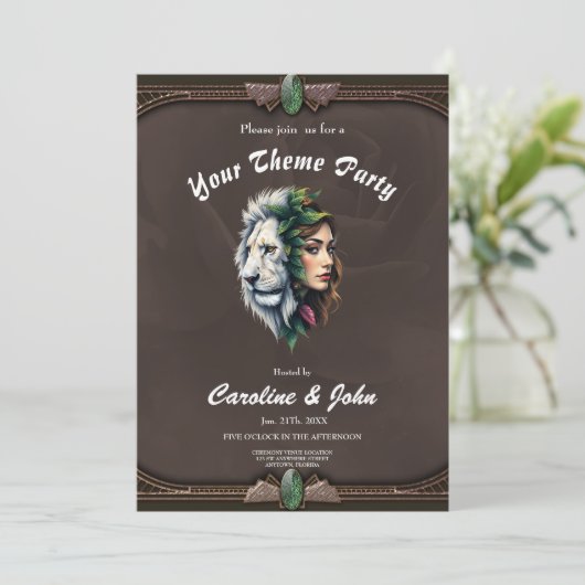 Witte leeuw en vrouw kaart (Staand voorkant)