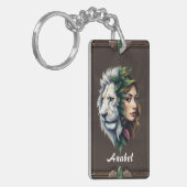 Witte leeuw en vrouw sleutelhanger (Voorkant Links)