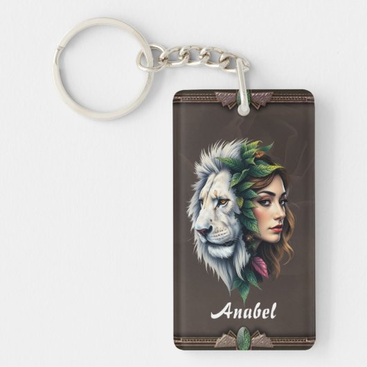 Witte leeuw en vrouw sleutelhanger (Voorkant)
