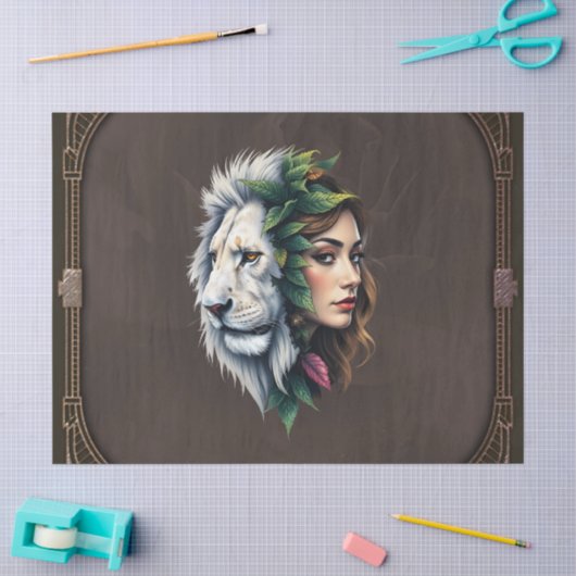 Witte leeuw en vrouw tissuepapier (Craft)