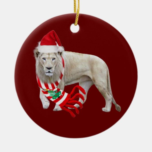 Witte leeuw met Pet kerst Keramisch Ornament (Voorkant)