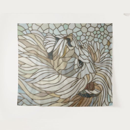 Witte Leeuw Portret Mozaïek Kunst Wandkleed (Voorkant (horizontaal))