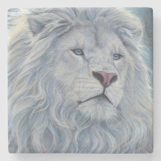 Witte Leeuw Stenen Onderzetter (Voorkant)