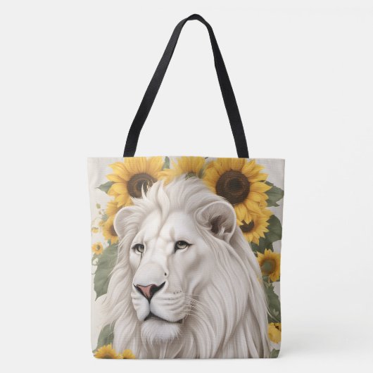 Witte Leeuw Zonnebloem Ontwerp Wildlife Safari Lee Tote Bag (Voorkant)