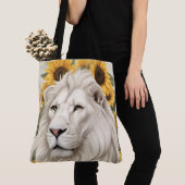 Witte Leeuw Zonnebloem Ontwerp Wildlife Safari Lee Tote Bag (Dichtbij)
