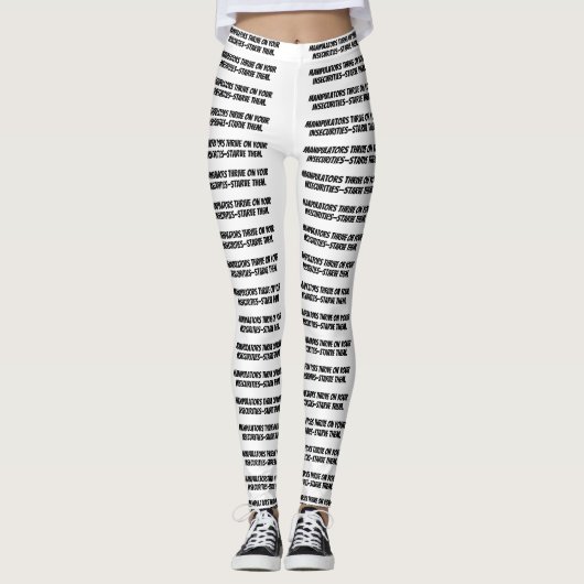witte leggings "Manipulators gedijen op uw..." (Voorkant)