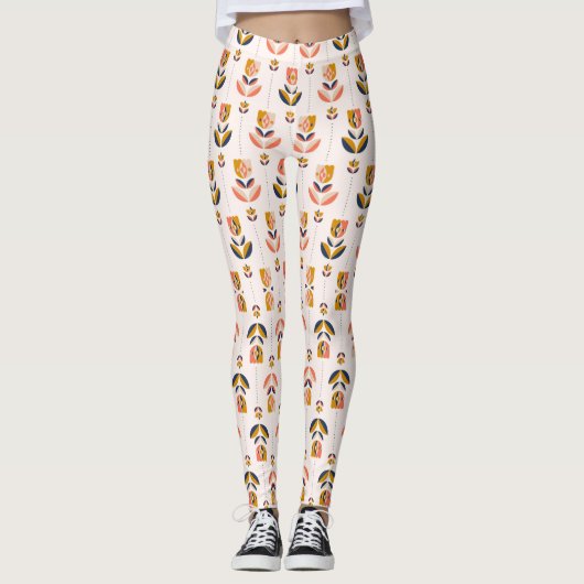 witte leggings met een kleurvol abstract bloemmoti (Voorkant)