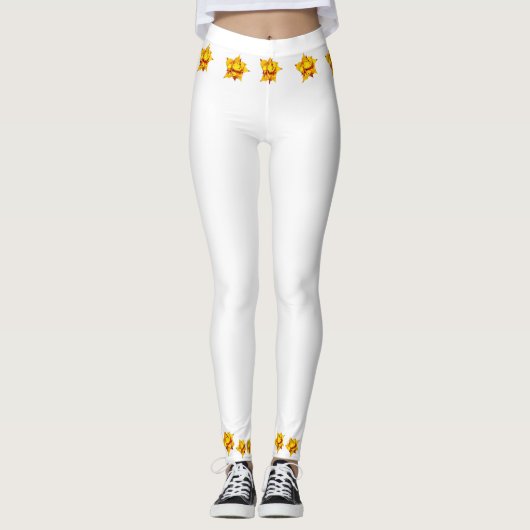 Witte Leggings met geel bloemontwerp (Voorkant)