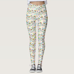 Witte leggings met kleurrijke regenboog en geometr
