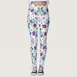 Witte leggings met levendige bloemmotieven