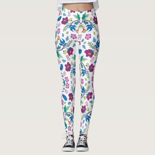 Witte leggings met levendige bloemmotieven (Voorkant)