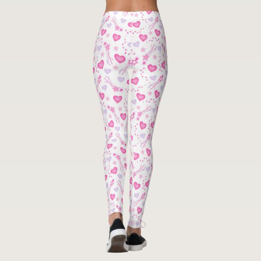 Witte Leggings voor vrouwen met roze, Paarse harte (Achterkant)