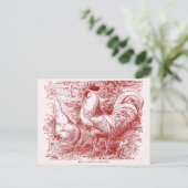 Witte Leghorn in rood Briefkaart (Staand voorkant)