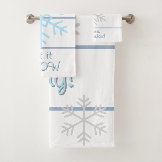 Witte Leiste Blauwe Geometrische Lijnen Sneeuwvlok Bad Handdoek (Insitu)