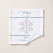 Witte Leiste Blauwe Geometrische Lijnen Sneeuwvlok Bad Handdoek (Wasdoekje)