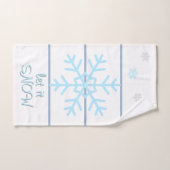 Witte Leiste Blauwe Geometrische Lijnen Sneeuwvlok Bad Handdoek (Handdoek)