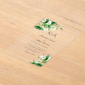 Witte Lelie Aangepaste Monogram Typografie Trouwfe Acryl Uitnodigingen (Laagn)
