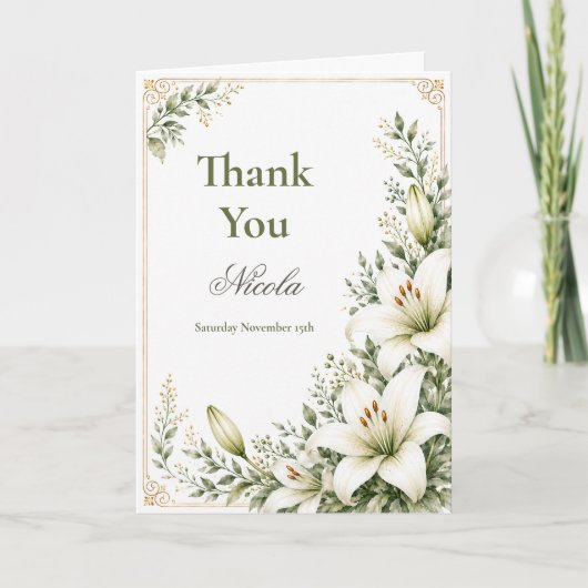 Witte Lelie Baby Shower Bedankkaart (Voorkant)