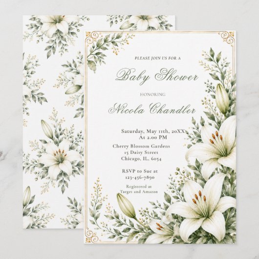 Witte Lelie Baby Shower Kaart (Voorkant / Achterkant)