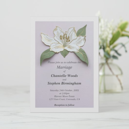 Witte Lelie Bloem Bruiloft Kaart (Staand voorkant)